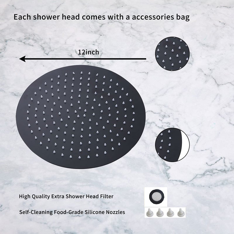 GGStudy 12 Inches Round Rain Shower head Large Stainless Steel High Pressure Shower Head,Ultra Thin Rainfall Bath Shower 1/2 Connection Oil Rubbed Bronze Black Shower Head - Image 4